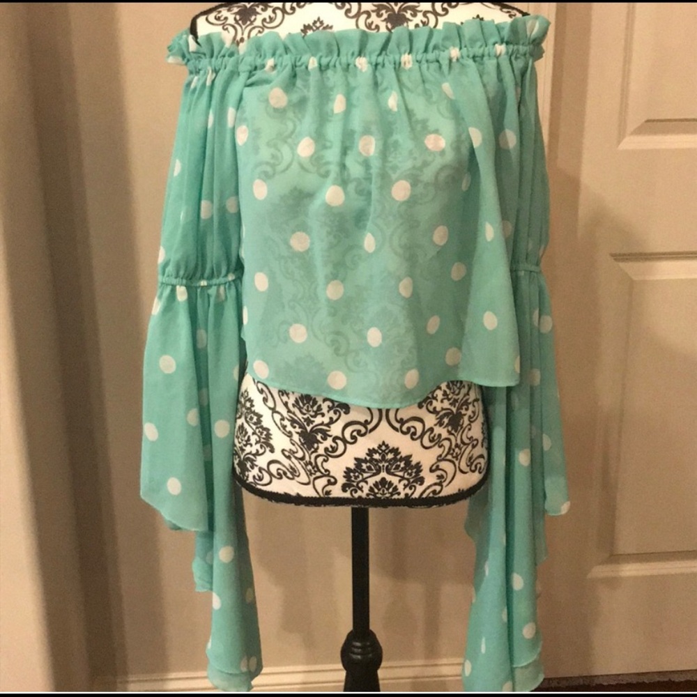 Mint Green White polka dot Boho croptop by Truth NYC, size S.